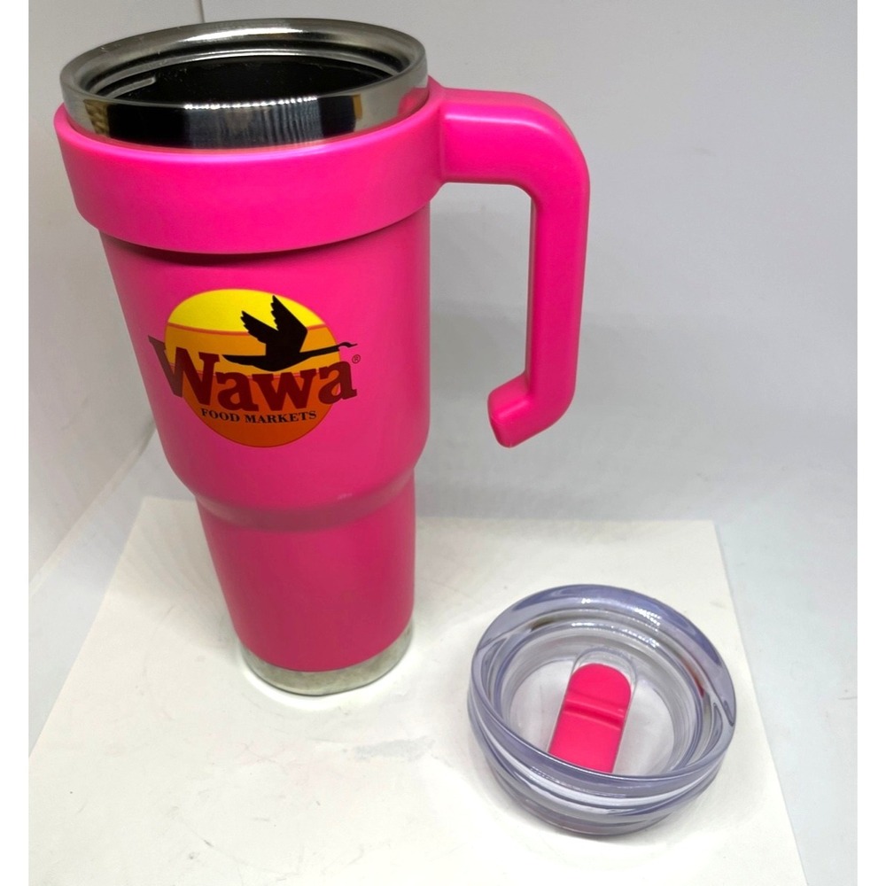 Wawa Insulated Stainless Steel Tumbler Mug W/ Handle PINK -32 Oz Coffee/Tea